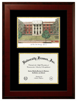 Sul Ross State University Department of Geology Double Opening with Campus Image (Unimprinted Mat) Frame in Honors Mahogany with Black & Gold Mats for document: 8 1/2"h x 11"w  