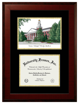 Tennessee Technological University Double Opening with Campus Image (Unimprinted Mat) Frame in Honors Mahogany with Black & Gold Mats for document: 8 1/2"h x 11"w  