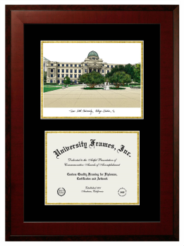 Texas A&M University at Galveston Maritime Academy Double Opening with Campus Image (Unimprinted Mat) Frame in Honors Mahogany with Black & Gold Mats for document: 8 1/2"h x 11"w  