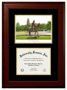 Texas Tech University Sport Management Double Opening with Campus Image (Unimprinted Mat) Frame in Honors Mahogany with Black & Gold Mats for document: 8 1/2"h x 11"w  