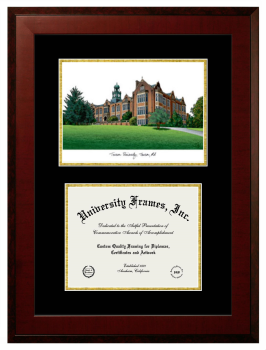 Towson University Double Opening with Campus Image (Unimprinted Mat) Frame in Honors Mahogany with Black & Gold Mats for document: 8 1/2"h x 11"w  