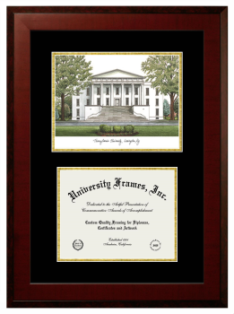 Transylvania University Double Opening with Campus Image (Unimprinted Mat) Frame in Honors Mahogany with Black & Gold Mats for document: 8 1/2"h x 11"w  