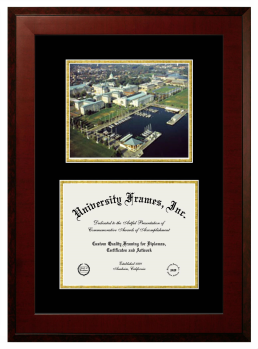 United States Naval Academy Double Opening with Campus Image (Unimprinted Mat) Frame in Honors Mahogany with Black & Gold Mats for document: 8 1/2"h x 11"w  
