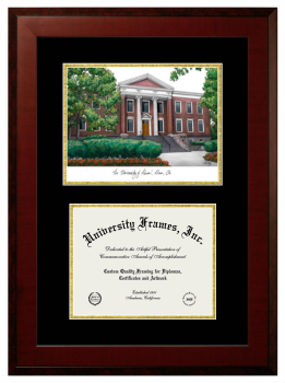 University of Akron Double Opening with Campus Image (Unimprinted Mat) Frame in Honors Mahogany with Black & Gold Mats for document: 8 1/2"h x 11"w  