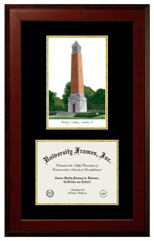 University of Alabama (Tuscaloosa) School of Law Double Opening with Campus Image (Unimprinted Mat) Frame in Honors Mahogany with Black & Gold Mats for document: 8 1/2"h x 11"w  