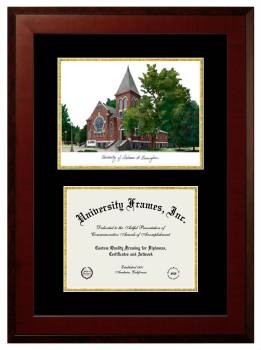 University of Alabama at Birmingham Double Opening with Campus Image (Unimprinted Mat) Frame in Honors Mahogany with Black & Gold Mats for document: 8 1/2"h x 11"w  