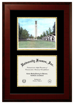University of California Riverside Double Opening with Campus Image (Unimprinted Mat) Frame in Honors Mahogany with Black & Gold Mats for document: 8 1/2"h x 11"w  