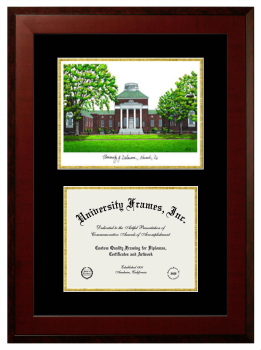 University of Delaware Lerner College of Business & Economics Double Opening with Campus Image (Unimprinted Mat) Frame in Honors Mahogany with Black & Gold Mats for document: 8 1/2"h x 11"w  