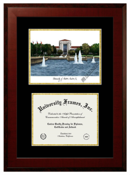 University of Houston - Victoria Double Opening with Campus Image (Unimprinted Mat) Frame in Honors Mahogany with Black & Gold Mats for document: 8 1/2"h x 11"w  