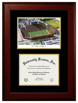 University of Iowa Double Opening with Campus Image (Unimprinted Mat) Frame in Honors Mahogany with Black & Gold Mats for document: 8 1/2"h x 11"w  