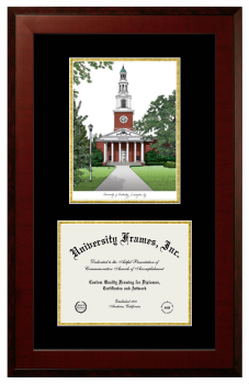 University of Kentucky Double Opening with Campus Image (Unimprinted Mat) Frame in Honors Mahogany with Black & Gold Mats for document: 8 1/2"h x 11"w  