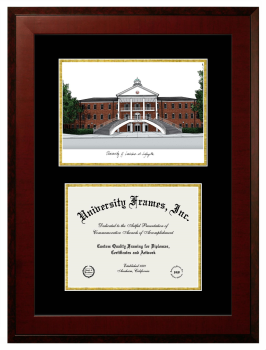 University of Louisiana at Lafayette Double Opening with Campus Image (Unimprinted Mat) Frame in Honors Mahogany with Black & Gold Mats for document: 8 1/2"h x 11"w  