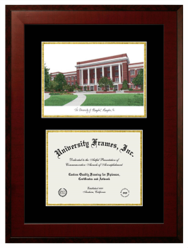 University of Memphis Double Opening with Campus Image (Unimprinted Mat) Frame in Honors Mahogany with Black & Gold Mats for document: 8 1/2"h x 11"w  
