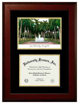 University of Miami Double Opening with Campus Image (Unimprinted Mat) Frame in Honors Mahogany with Black & Gold Mats for document: 8 1/2"h x 11"w  