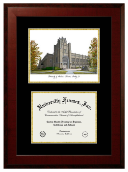 University of Northern Colorado Double Opening with Campus Image (Unimprinted Mat) Frame in Honors Mahogany with Black & Gold Mats for document: 8 1/2"h x 11"w  