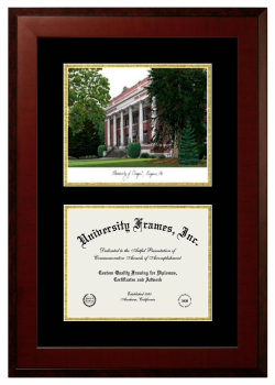 University of Oregon Double Opening with Campus Image (Unimprinted Mat) Frame in Honors Mahogany with Black & Gold Mats for document: 8 1/2"h x 11"w  