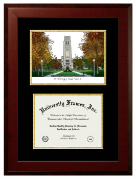 University of Toledo Double Opening with Campus Image (Unimprinted Mat) Frame in Honors Mahogany with Black & Gold Mats for document: 8 1/2"h x 11"w  