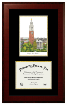University of Vermont Double Opening with Campus Image (Unimprinted Mat) Frame in Honors Mahogany with Black & Gold Mats for document: 8 1/2"h x 11"w  