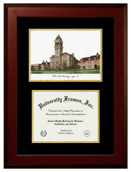Utah State University Double Opening with Campus Image (Unimprinted Mat) Frame in Honors Mahogany with Black & Gold Mats for document: 8 1/2"h x 11"w  