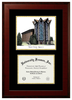 Valparaiso University Double Opening with Campus Image (Unimprinted Mat) Frame in Honors Mahogany with Black & Gold Mats for document: 8 1/2"h x 11"w  