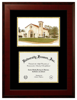 Vanguard University of Southern California Double Opening with Campus Image (Unimprinted Mat) Frame in Honors Mahogany with Black & Gold Mats for document: 8 1/2"h x 11"w  
