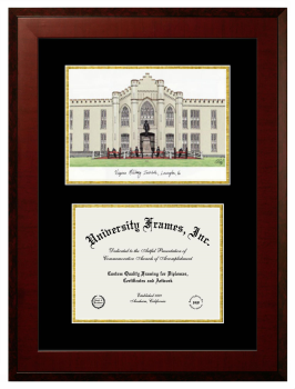 Virginia Military Institute Double Opening with Campus Image (Unimprinted Mat) Frame in Honors Mahogany with Black & Gold Mats for document: 8 1/2"h x 11"w  