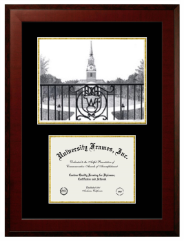 Wake Forest University Double Opening with Campus Image (Unimprinted Mat) Frame in Honors Mahogany with Black & Gold Mats for document: 8 1/2"h x 11"w  