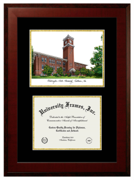 Washington State University Double Opening with Campus Image (Unimprinted Mat) Frame in Honors Mahogany with Black & Gold Mats for document: 8 1/2"h x 11"w  