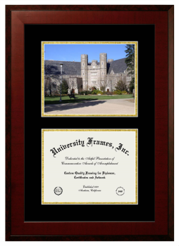West Chester University Double Opening with Campus Image (Unimprinted Mat) Frame in Honors Mahogany with Black & Gold Mats for document: 8 1/2"h x 11"w  