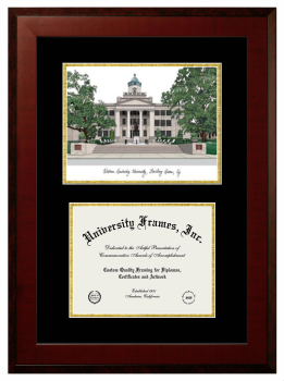 Western Kentucky University Double Opening with Campus Image (Unimprinted Mat) Frame in Honors Mahogany with Black & Gold Mats for document: 8 1/2"h x 11"w  