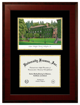 Western Washington University Double Opening with Campus Image (Unimprinted Mat) Frame in Honors Mahogany with Black & Gold Mats for document: 8 1/2"h x 11"w  