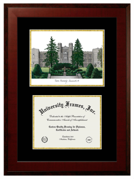 Xavier University Double Opening with Campus Image (Unimprinted Mat) Frame in Honors Mahogany with Black & Gold Mats for document: 8 1/2"h x 11"w  