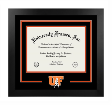 University of Findlay College of Business Logo Mat Frame in Manhattan Black with Black & Orange Mats for document: 8 1/2"h x 11"w  