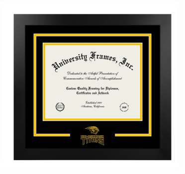 University of Wisconsin Oshkosh College of Letters and Science Logo Mat Frame in Manhattan Black with Black & Amber Mats for document: 8 1/2"h x 11"w  