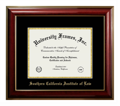 Southern California Institute of Law Diploma Frame in Classic Mahogany with Gold Trim with Black & Gold Mats for document: 8 1/2"h x 11"w  
