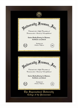 The Supernatural University College of the Paranormal Double Diploma Frame in Manhattan Espresso with Black & Gold Mats for document: 8 1/2"h x 11"w  , document: 8 1/2"h x 11"w  