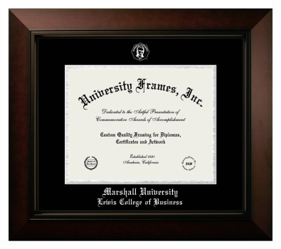 Marshall University Lewis College of Business Diploma Frame in Legacy Black Cherry with Black & Silver Mats for document: 8 1/2"h x 11"w  