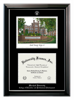 Marshall University College of Education and Professional Development Double Opening with Campus Image (Stacked) Frame in Classic Ebony with Silver Trim with Black & Silver Mats for document: 8 1/2"h x 11"w  