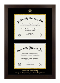 Marshall University College of Engineering and Computer Sciences Double Diploma Frame in Manhattan Espresso with Black & Gold Mats for document: 8 1/2"h x 11"w  , document: 8 1/2"h x 11"w  