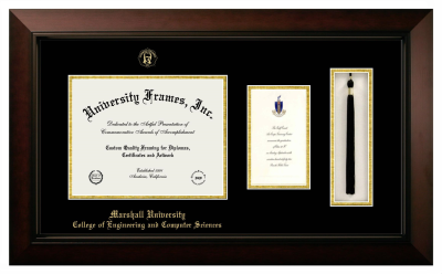 Marshall University College of Engineering and Computer Sciences Diploma with Announcement & Tassel Box Frame in Legacy Black Cherry with Black & Gold Mats for document: 8 1/2"h x 11"w  , diploma: 7"h x 4"w  