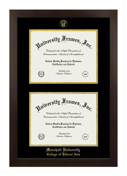 Marshall University College of Liberal Arts Double Diploma Frame in Manhattan Espresso with Black & Gold Mats for document: 8 1/2"h x 11"w  , document: 8 1/2"h x 11"w  