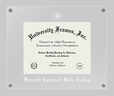 Kenneth Copeland Bible College Lucent Clear-over-Clear Frame in Lucent Clear Moulding with Lucent Clear Mat for document: 8 1/2"h x 11"w  
