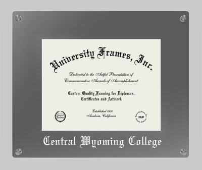 Central Wyoming College Lucent Clear-over-Smoke Frame in Lucent Smoke Moulding with Lucent Smoke Mat for document: 8 1/2"h x 11"w  