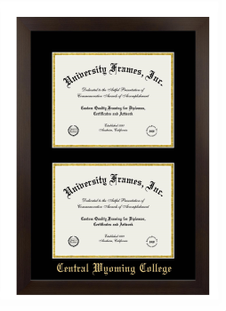 Central Wyoming College Double Diploma Frame in Manhattan Espresso with Black & Gold Mats for document: 8 1/2"h x 11"w  , document: 8 1/2"h x 11"w  