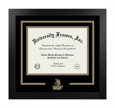 University of Central Florida College of Medicine Logo Mat Frame in Manhattan Black with Black & Bronze Mats for document: 8 1/2"h x 11"w  