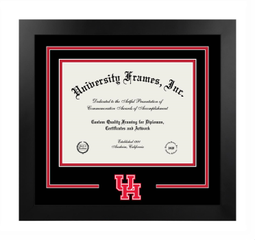University of Houston Gerald D. Hines College of Architecture and Design Logo Mat Frame in Manhattan Black with Black & Red Mats for document: 8 1/2"h x 11"w  