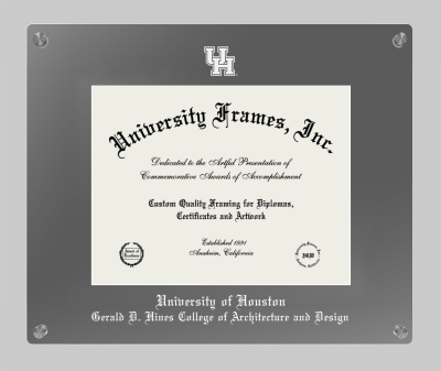 University of Houston Gerald D. Hines College of Architecture and Design Lucent Clear-over-Smoke Frame in Lucent Smoke Moulding with Lucent Smoke Mat for document: 8 1/2"h x 11"w  