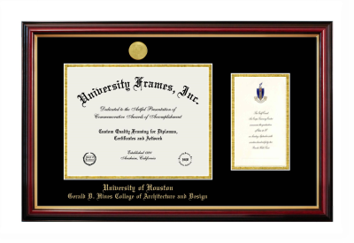 University of Houston Gerald D. Hines College of Architecture and Design Diploma with Announcement Frame in Petite Mahogany with Gold Trim with Black & Gold Mats for document: 8 1/2"h x 11"w  , diploma: 7"h x 4"w  