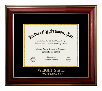 Wright State University Diploma Frame in Classic Mahogany with Gold Trim with Black & Gold Mats for document: 8 1/2"h x 11"w  
