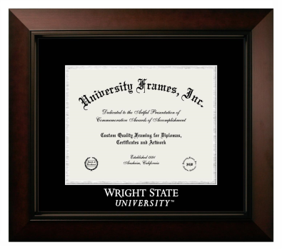 Wright State University Diploma Frame in Legacy Black Cherry with Black & Silver Mats for document: 8 1/2"h x 11"w  